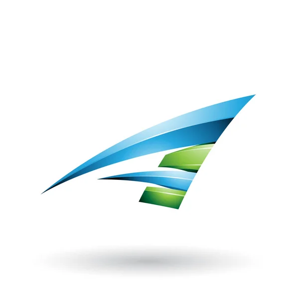 Illustrazione Vettoriale Blu Verde Dynamic Glossy Flying Letter Isolato Sfondo — Vettoriale Stock