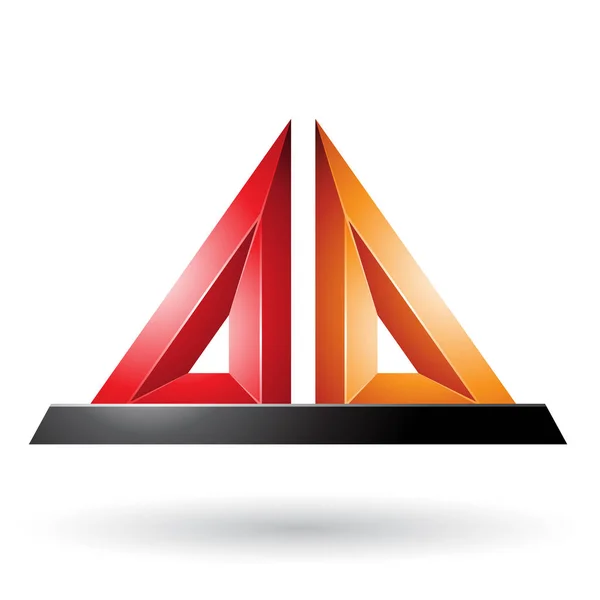 在白色背景上孤立的红色和橙色3D 金字塔压花形状的矢量插图 — 图库矢量图片