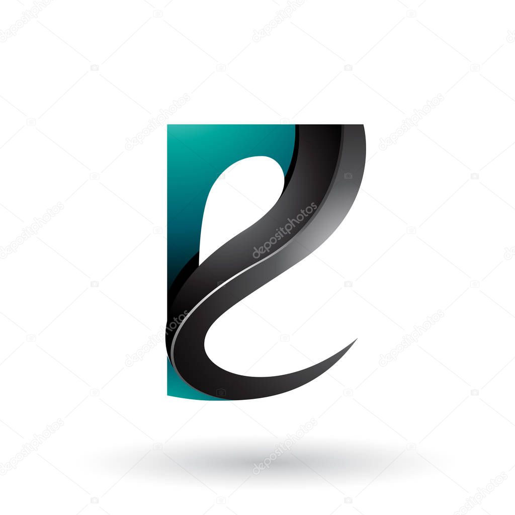 Vector Illustration of Persian Green and Black Glossy Curvy Embossed Letter E isolated on a White Background