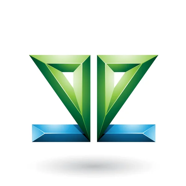Ilustração Vetorial Azul Verde Geométrico Dupla Face Relevo Letra Isolado — Vetor de Stock