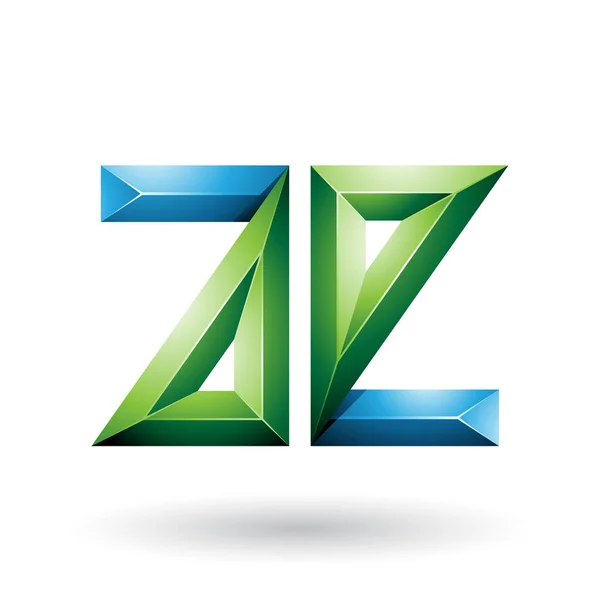 Vector Illustratie Van Blauw Groen Geometrische Reliëf Letters Geïsoleerd Een — Stockvector