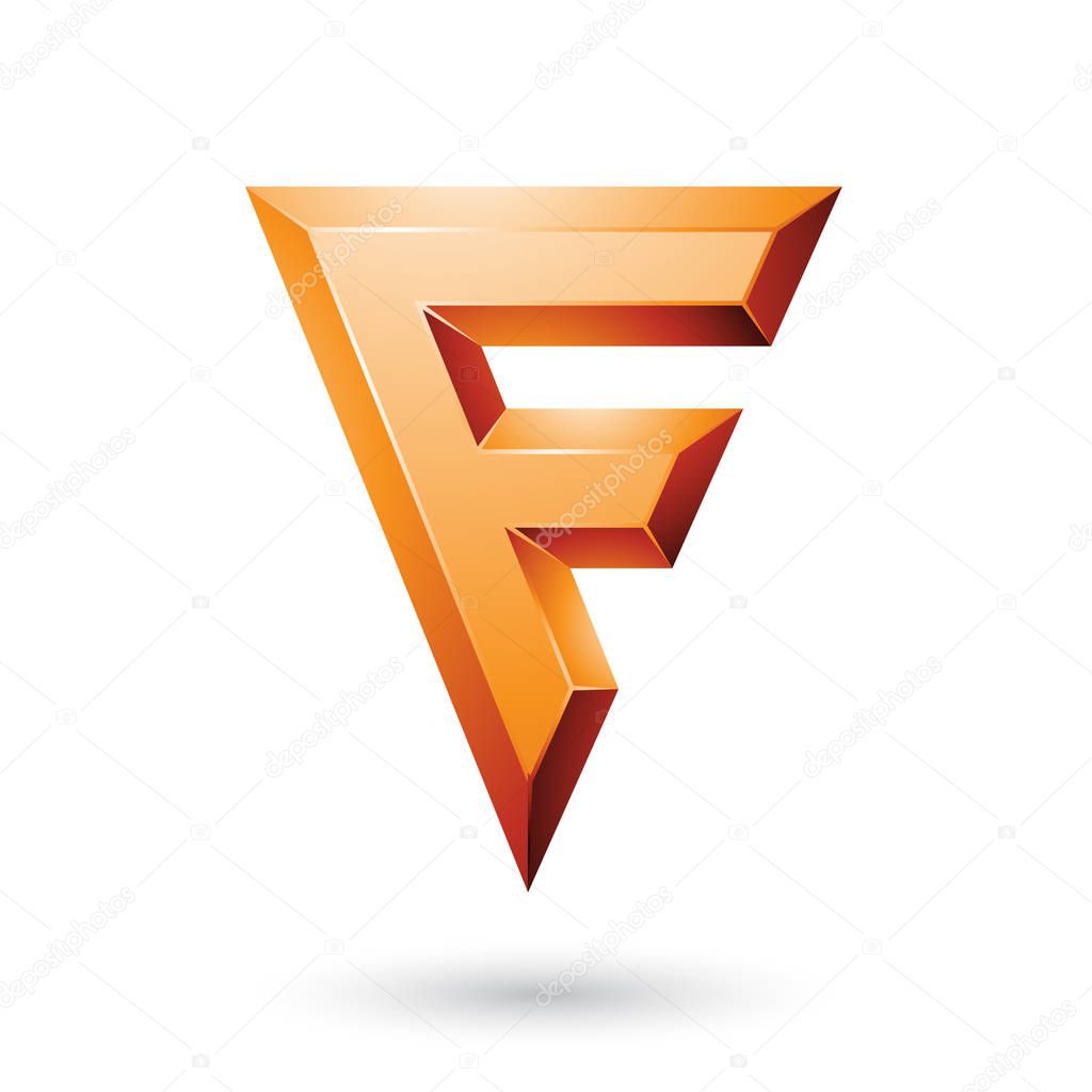 Vector Illustration of Orange Glossy Geometrical Letter F isolated on a White Background