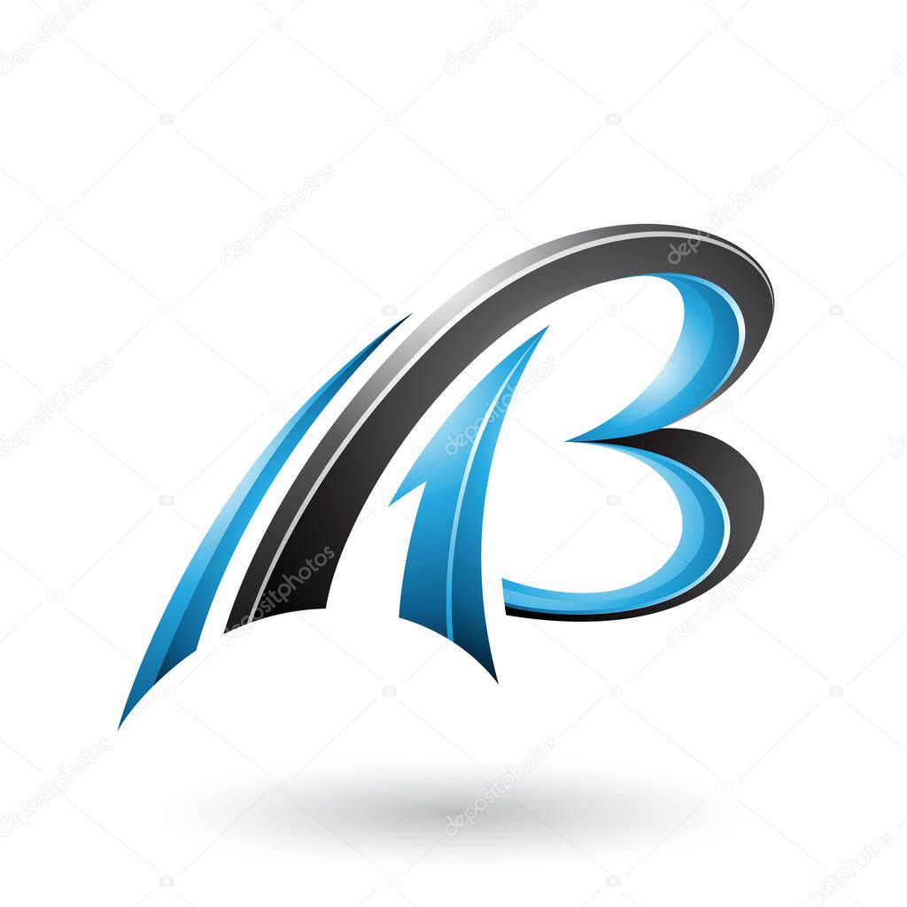 Vector Illustration of Blue and Black Flying Dynamic 3d Letters A and B isolated on a White Background