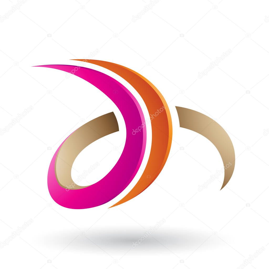 Vector Illustration of Orange and Magenta 3d Curly Letter D and H isolated on a White Background
