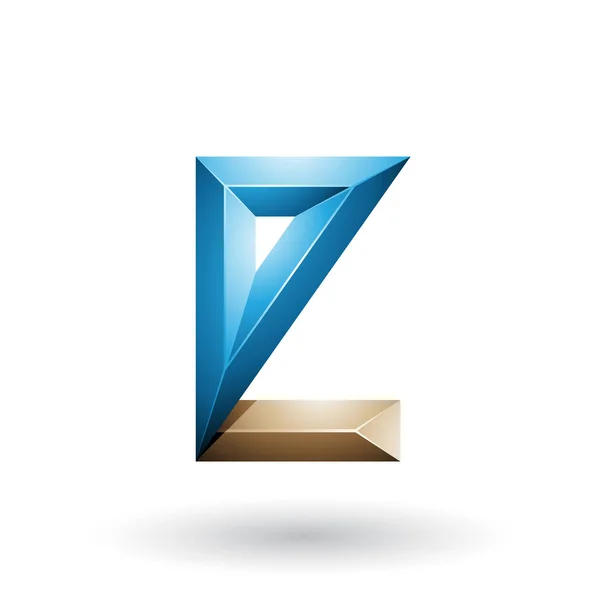 Vector Illustration Beige Blue Geometrical Embossed Letter Isolated White Background — Stock Vector