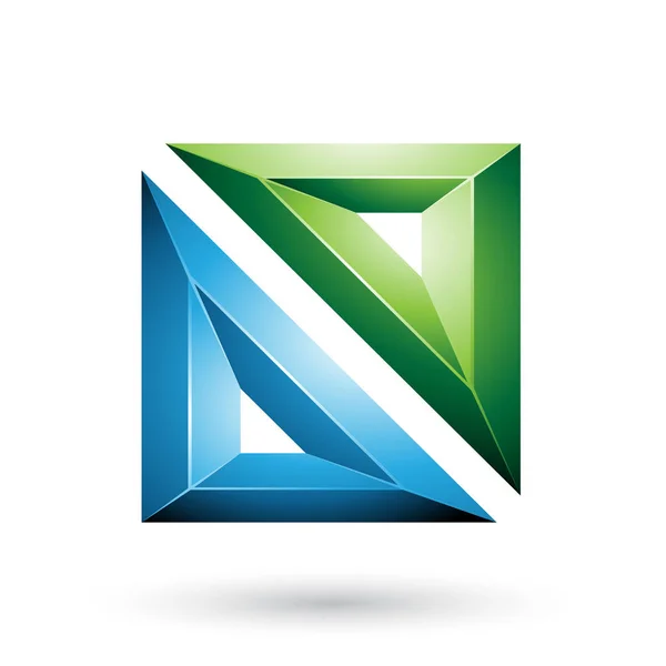 Vektor Illustration Blå Och Grön Som Präglat Torget Ramform Isolerad — Stock vektor