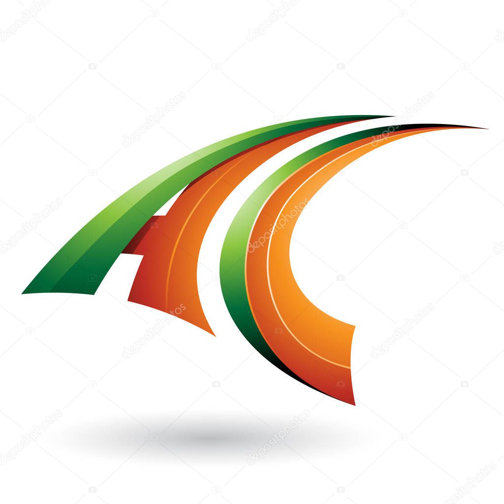 Vector Illustration of Green and Orange Dynamic Flying Letter A and C isolated on a White Background