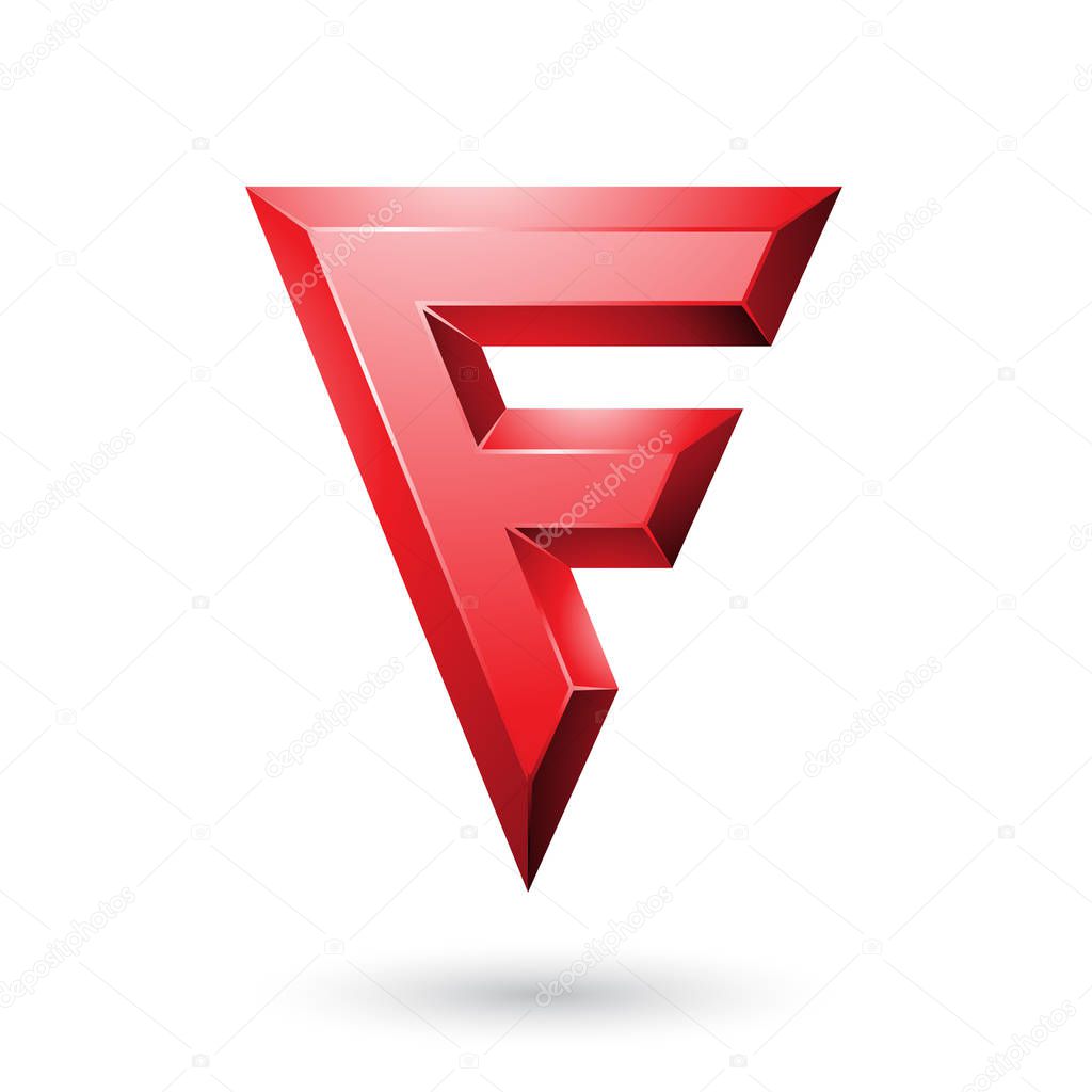 Vector Illustration of Red Glossy Geometrical Letter F isolated on a White Background