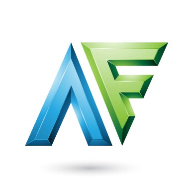 Vektör illüstrasyon mavi ve yeşil parlak çift harf harf A ve beyaz arka plan üzerinde izole F
