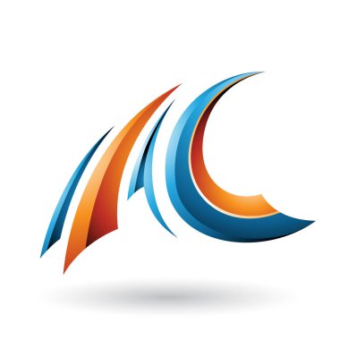 Vektör illüstrasyon mavi ve turuncu parlak uçan harfi A ve C beyaz arka plan üzerinde izole