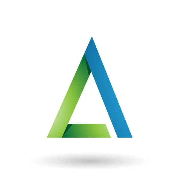ベクトル図の緑と白背景に分離された青折り三角形文字 — ストックベクタ