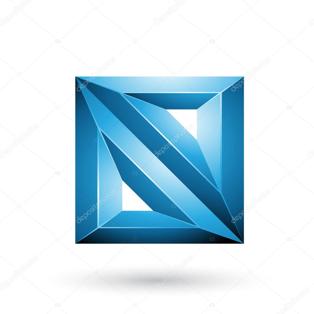 Vector Illustration of Blue 3d Geometrical Embossed Triangles and Square Shape isolated on a White Background