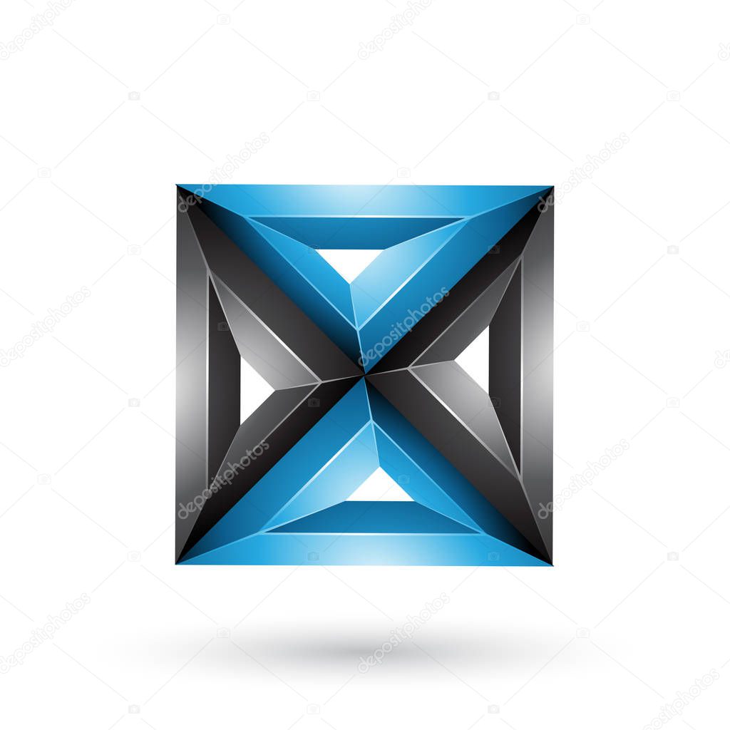 Vector Illustration of Black and Blue 3d Geometrical Embossed Square and Triangle Shape isolated on a White Background