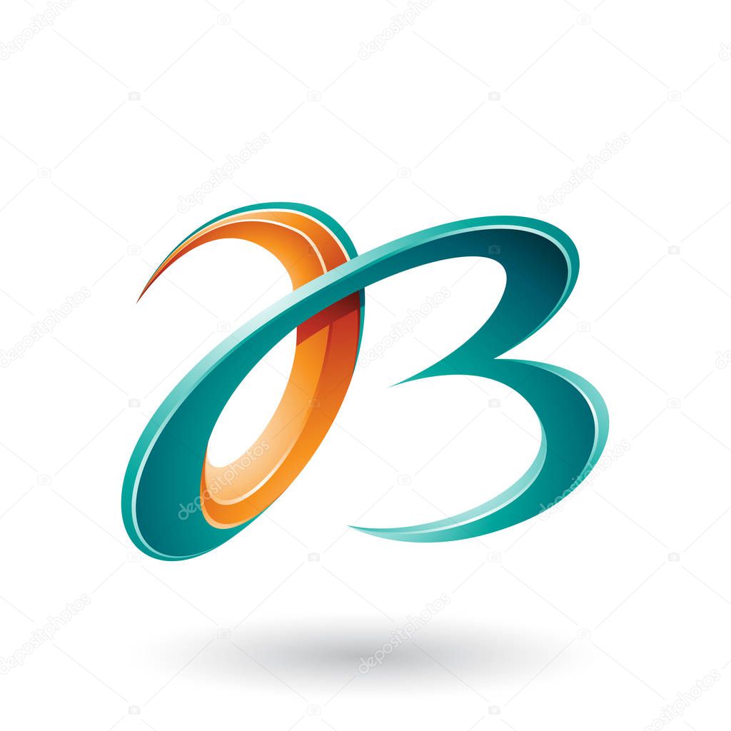 Vector Illustration of Orange and Green 3d Curly Letters A and B isolated on a White Background