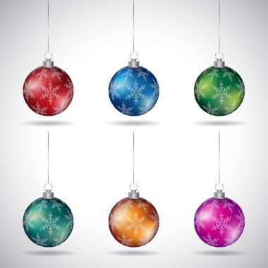 Vector Illustration of Christmas Balls with Snowflake Design and Silver String - Style 4 isolated on a White Background clipart