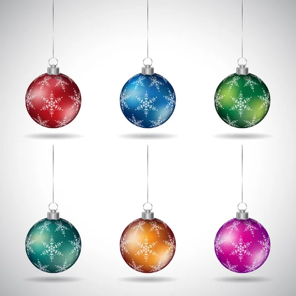 Vector Εικονογράφηση Του Χριστούγεννα Μπάλες Snowflake Σχεδιασμός Και Ασημί Κορδόνι — Διανυσματικό Αρχείο