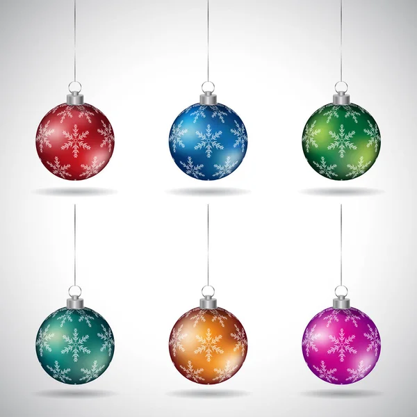 Illustration Vectorielle Boules Noël Avec Motif Flocon Neige Ficelle Argentée — Image vectorielle