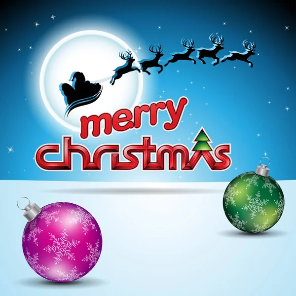 Vector Illustration Santa Reindeers Blue Background Christmas Balls — Stock Vector
