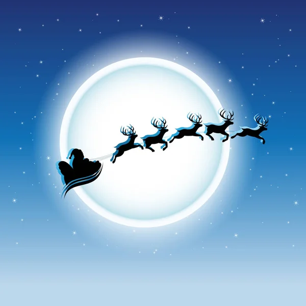 Vektor Illustration Von Weihnachtsmann Und Rentieren Über Blauem Sternenhimmel Hintergrund — Stockvektor