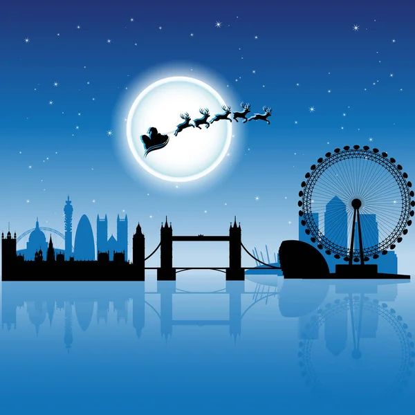 Вектор Санта Клауса Лондоне Над Blue Night Sky — стоковый вектор