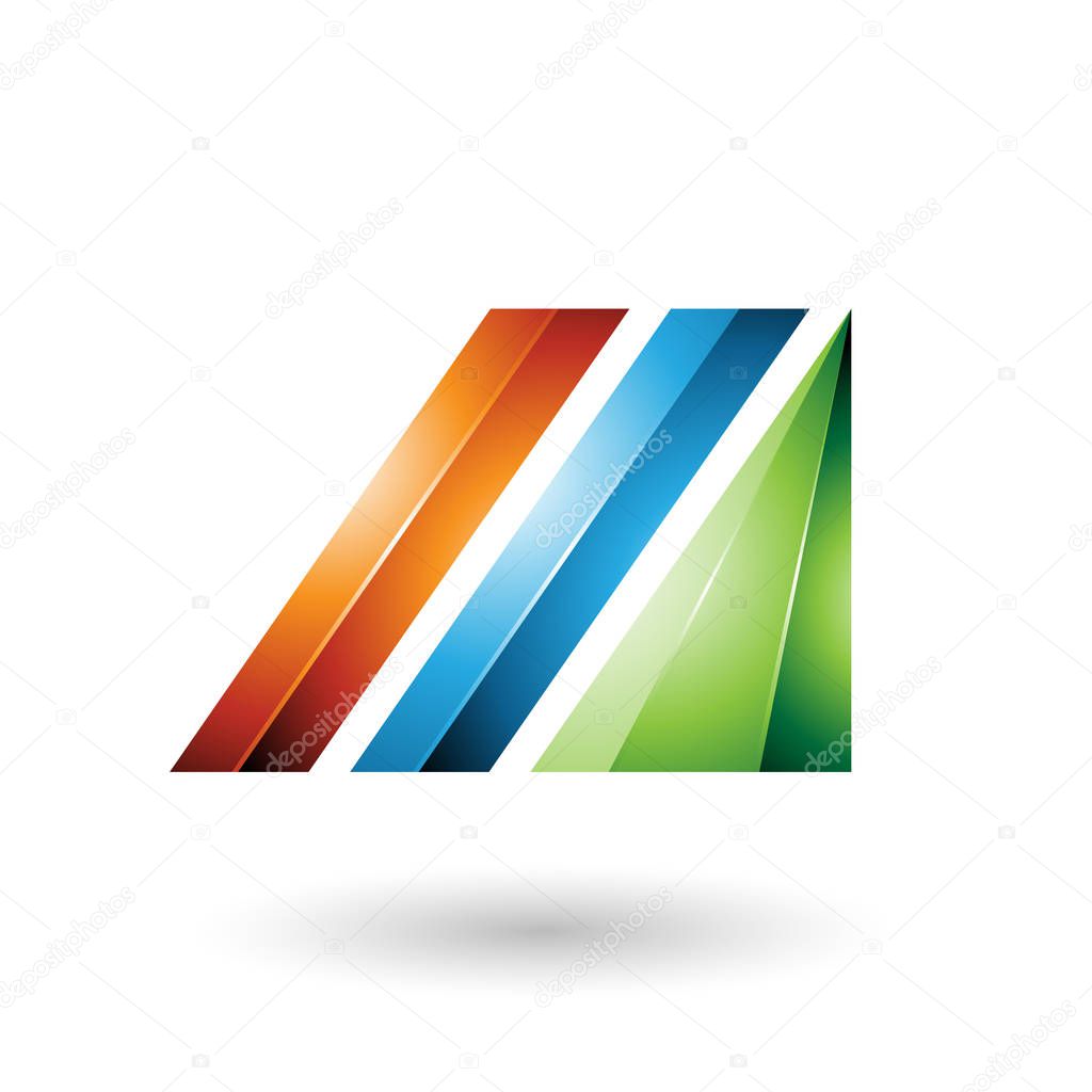 Vector Illustration of Orange and Blue Letter M of Glossy Diagonal Bars
