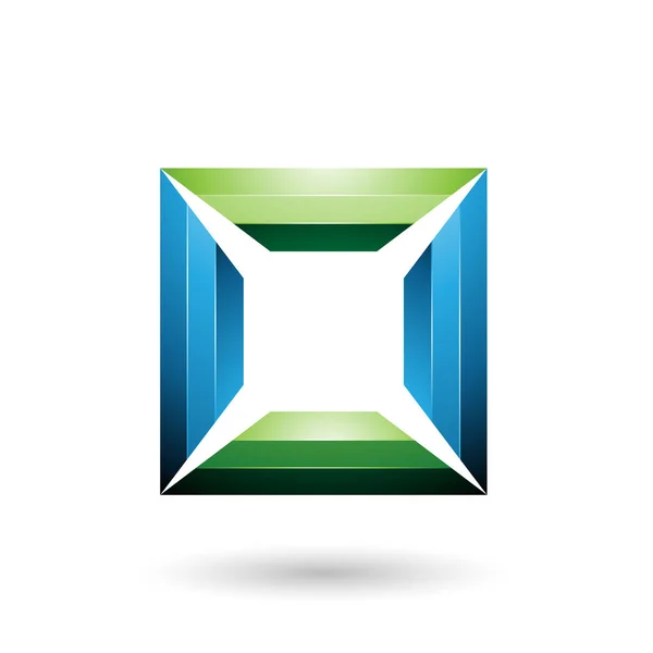 青と緑の光沢のある正方形のフレームベクトルイラスト — ストックベクタ
