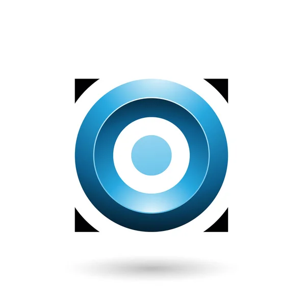 Modrý lesklý kruh na čtvercovém vektorovém obrázku — Stockový vektor