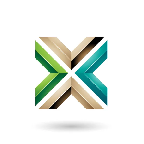 Green and Beige Square Shaped Letter X Vector Illustration — Stock Vector