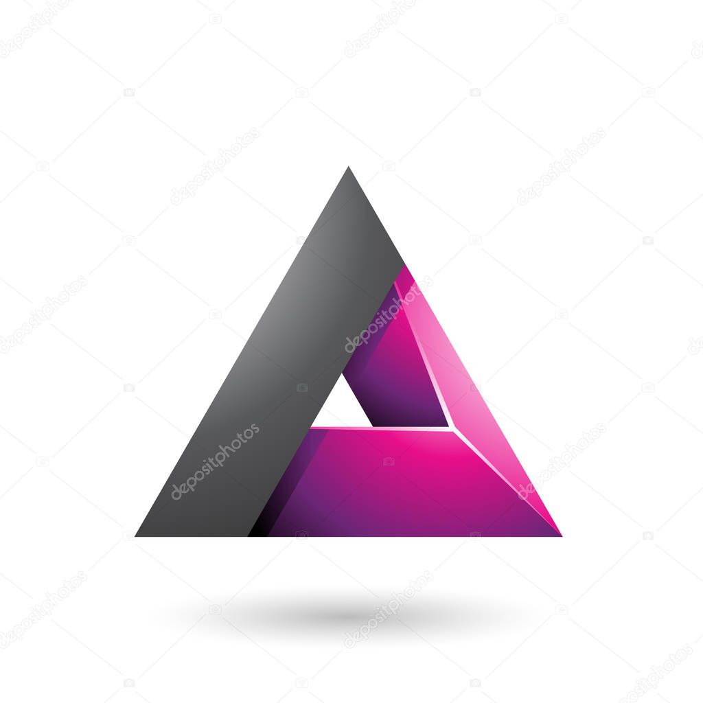 Vector Illustration of Black and Magenta 3d Triangle with a Hole isolated on a white background