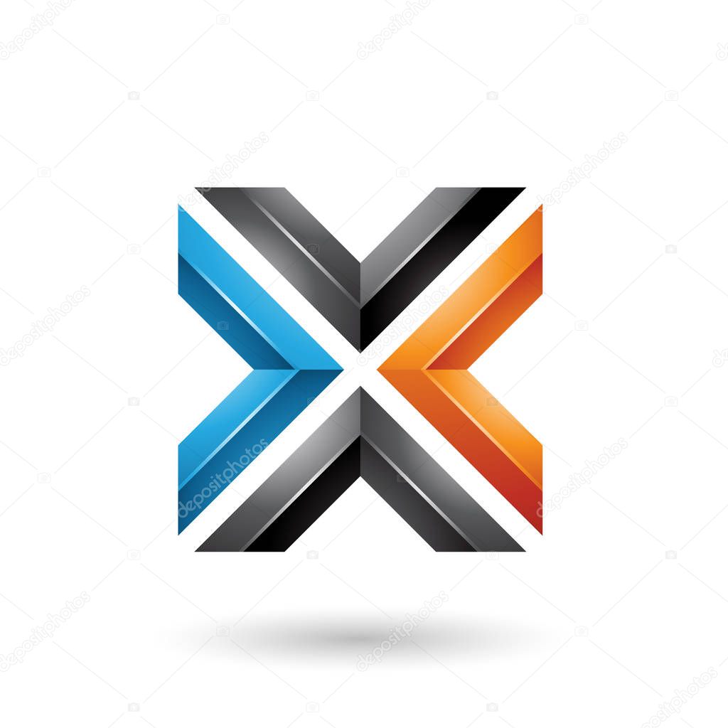 Vector Illustration of Blue Black and Orange Square Shaped Letter X isolated on a white background