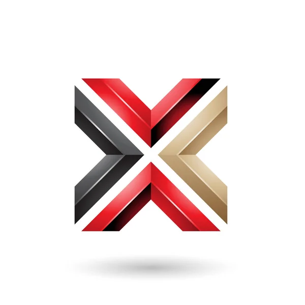 Red Black and Beige Square Shaped Letter X Vector Illustration — Stock Vector