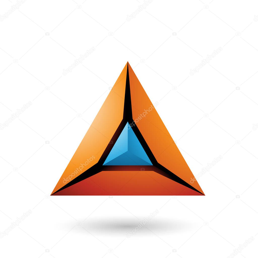 Vector Illustration of Orange and Blue 3d Pyramid Icon isolated on a white background