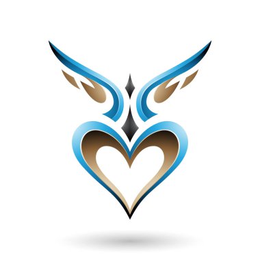 Bir Gölge Vektör İllüstrasyon ile Kanatlı Kalp Gibi Mavi Kuş