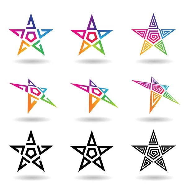 Estrellas de color negro y arco iris con formas remolinadas Vector Illust — Archivo Imágenes Vectoriales