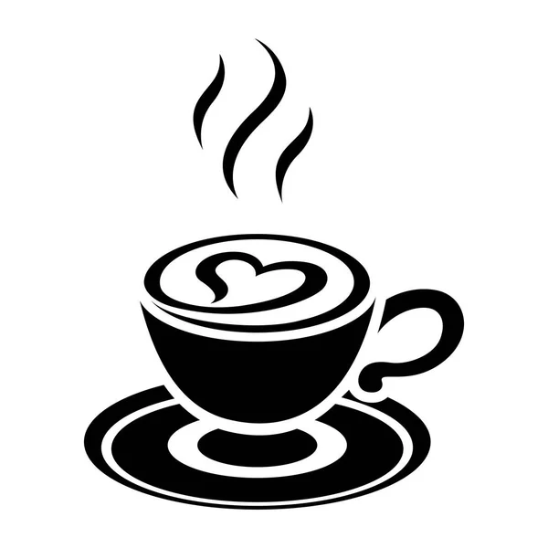 Svart cappuccino ikon med hjärta isolerad på vit bakgrund — Stock vektor