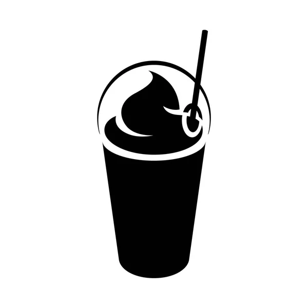Frappuccino nero con coperchio e icona di paglia isolata su un bianco — Vettoriale Stock
