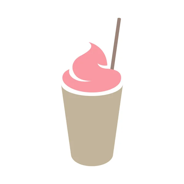 Frappuccino marrón y rosa con ícono de paja aislado sobre blanco — Vector de stock