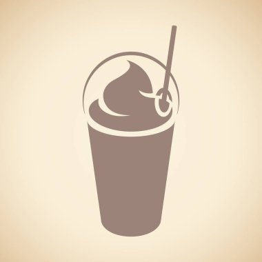 Bir Kapak ve Saman Simgesi ile Kahverengi Frappuccino bir Bej izole 