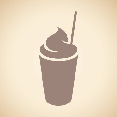 Bir Bej Backgrou izole bir Saman Simgesi ile Kahverengi Frappuccino
