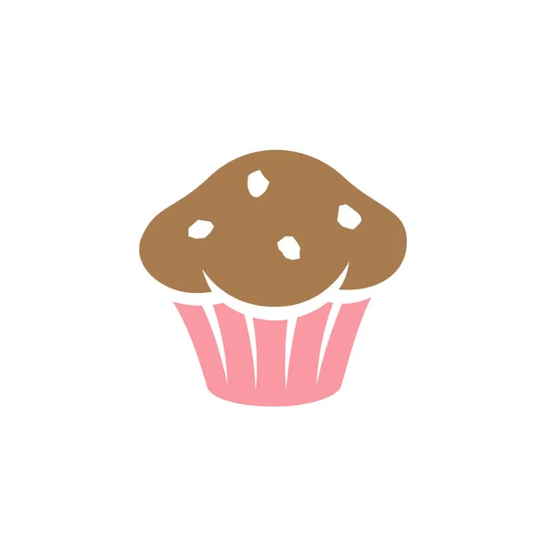 Braunes und rosafarbenes Muffin-Symbol isoliert auf einem weißen Hintergrundvektor — Stockvektor