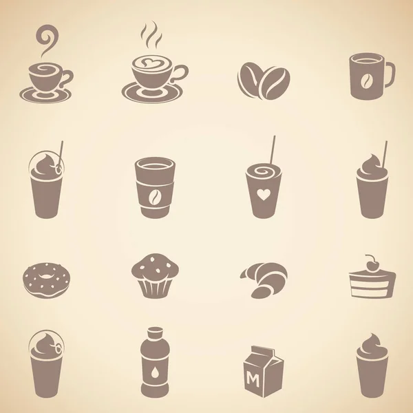 Icônes de café brun et petit déjeuner sur un fond beige vecteur Il — Image vectorielle