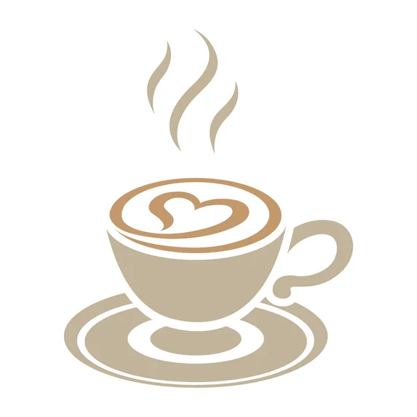Brązowa ikona cappuccino z sercem na białym tle — Wektor stockowy