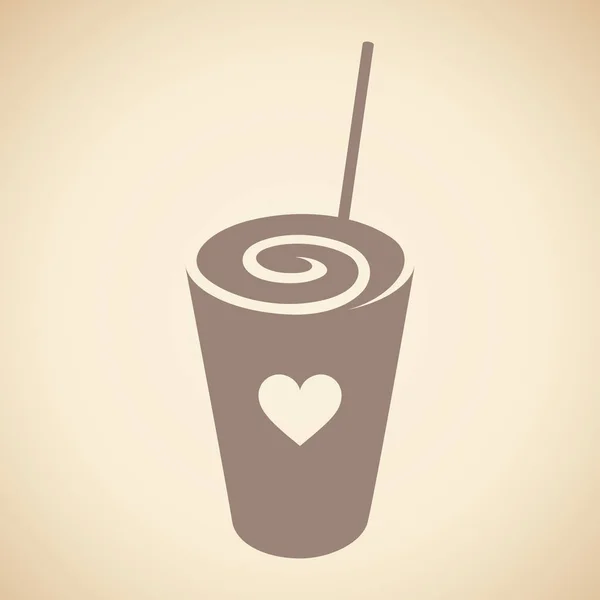 Frappuccino tourbillonnant brun avec une icône de coeur isolé sur un B Beige — Image vectorielle