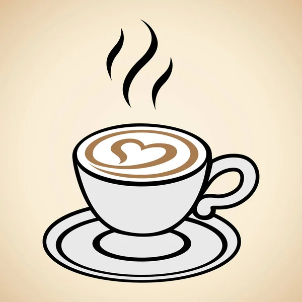 Bej Arka Plan Vektörü üzerinde izole Kalpli Cappuccino Simgesi — Stok Vektör