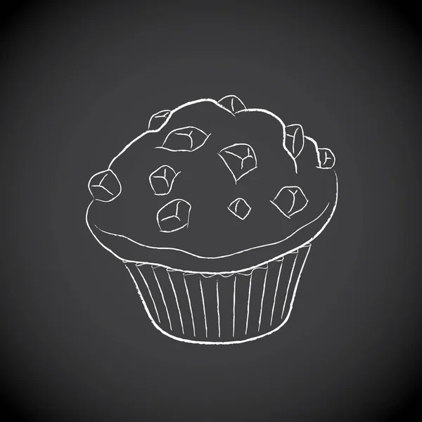 Chalkboard ritning av en muffin ikon på en Blackboard Vector illus — Stock vektor