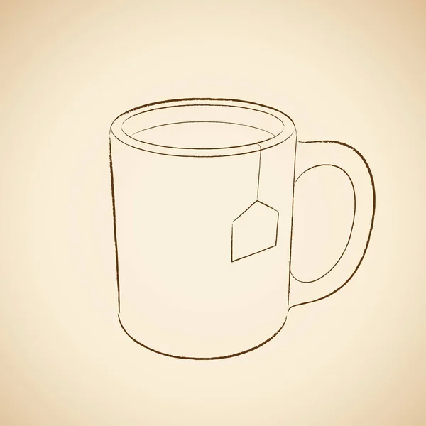 Desenho a carvão de um ícone de caneca de café em um fundo bege Vect — Vetor de Stock