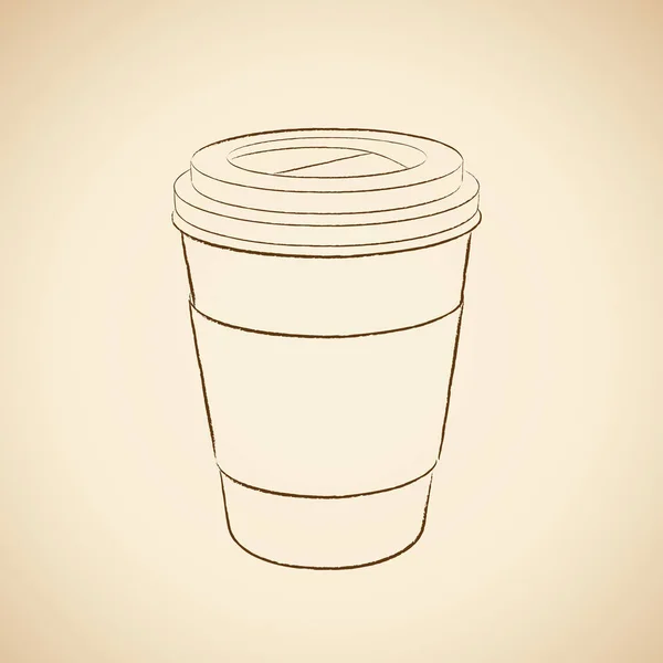 Dessin au fusain d'une icône de tasse à café en papier sur un backgroun beige — Image vectorielle