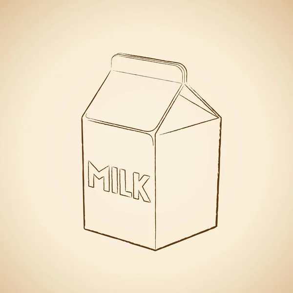 米色背景矢量 I 上的牛奶盒图标的木炭绘图 — 图库矢量图片