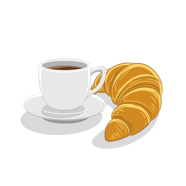 Café e Croissant Pequeno-almoço Vector Ilustração — Vetor de Stock