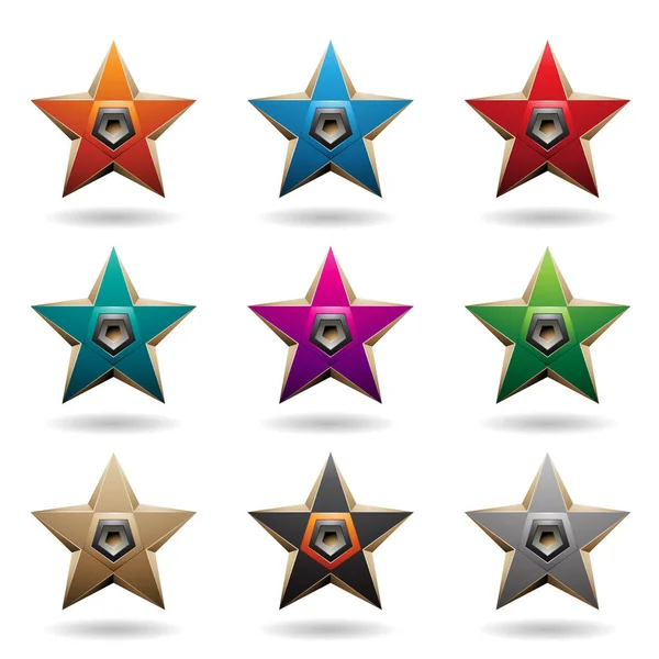 Étoiles colorées en relief avec haut-parleur Pentagone Formes vectorielles — Image vectorielle